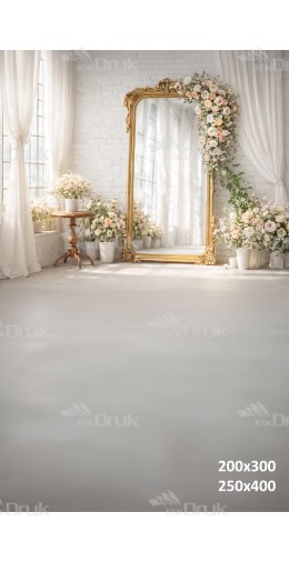 Tło fotograficzne „Romantyczne wnętrze z lustrem i kompozycją kwiatową” | 3995